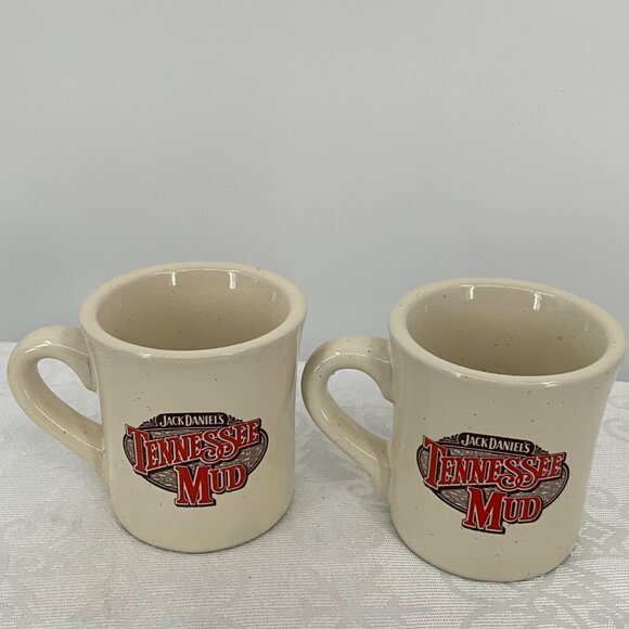 Jack Daniels Tennessee Mud Ceramic Coffee Mugs Set Of 2 Brown Speckled 3.5" - Picture 1 of 8